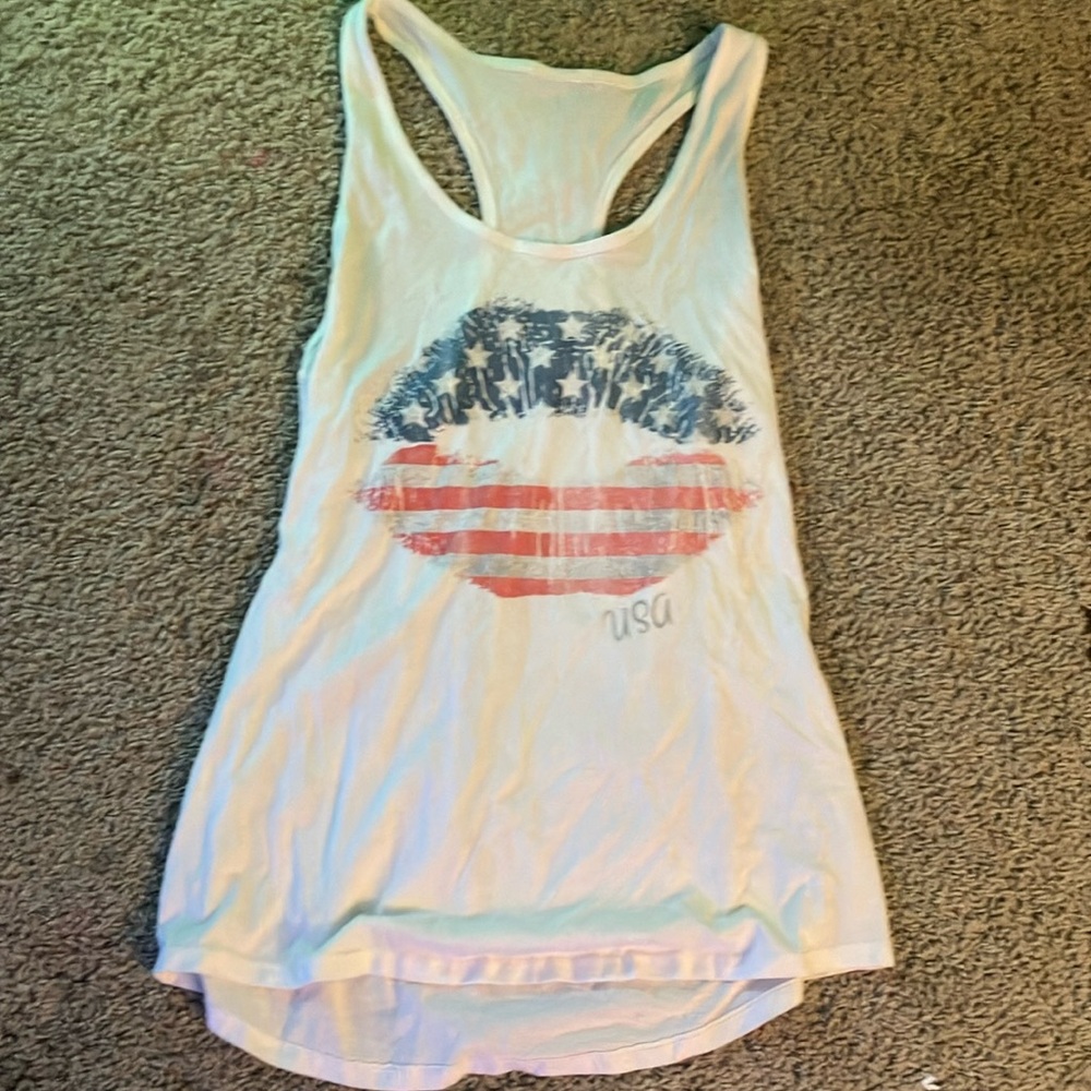 USA Graphic Tank Top - White and Blue